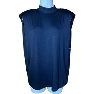 Trina Turk Black Sleeveless High Neck Padded Shoulder T NWT Size Medium
